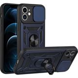 Kny Apple Iphone 12 Kılıf Ultra Korumalı Yüzüklü Manyetik Sürgülü Vega Kapak - Lacivert - Apple İphone 12
