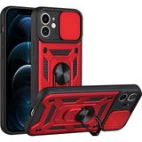 Kny Apple Iphone 12 Pro Kılıf Ultra Korumalı Yüzüklü Manyetik Sürgülü Vega Kapak - Kırmızı - Apple İphone 12 Pro