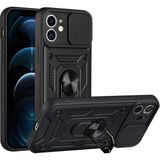 Kny Apple Iphone 12 Pro Kılıf Ultra Korumalı Yüzüklü Manyetik Sürgülü Vega Kapak - Siyah - Apple İphone 12 Pro