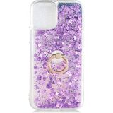 Kny Apple iPhone 13 Mini Kılıf Sıvılı Simli Yüzüklü Milce Kapak Mor