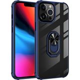 Kny Apple iphone 13 Pro Max Kılıf Silikon Kenarlı Yüzüklü Manyetik Mola Kapak - Lacivert - İphone 13 Pro Max