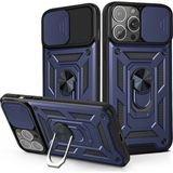 Kny Apple Iphone 13 Pro Max Kılıf Ultra Korumalı Yüzüklü Manyetik Sürgülü Vega Kapak - Lacivert - Apple İphone 13 Pro Max