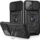 Kny Apple Iphone 13 Pro Max Kılıf Ultra Korumalı Yüzüklü Manyetik Sürgülü Vega Kapak - Siyah - Apple İphone 13 Pro Max