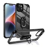 KNY Apple İphone 14 Kılıf Silikon Kenarlı Yüzüklü Manyetik Mola Kapak Siyah