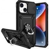 KNY Apple İphone 14 Plus Kılıf Ultra Korumalı Yüzüklü Manyetik Sürgülü Vega Kapak Siyah