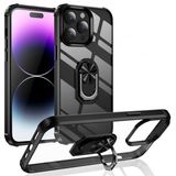 KNY Apple İphone 14 Pro Kılıf Silikon Kenarlı Yüzüklü Manyetik Mola Kapak Siyah