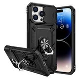 KNY Apple İphone 14 Pro Kılıf Ultra Korumalı Yüzüklü Manyetik Sürgülü Vega Kapak Siyah