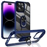 KNY Apple İphone 14 Pro Max Kılıf Silikon Kenarlı Yüzüklü Manyetik Mola Kapak Lacivert