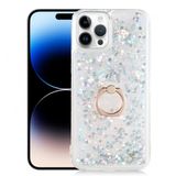 KNY Apple İphone 14 Pro Max Kılıf Sıvılı Kalpli Yüzüklü Hareketli Milce Kapak Gri