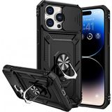 KNY Apple İphone 14 Pro Max Kılıf Ultra Korumalı Yüzüklü Manyetik Sürgülü Vega Kapak Siyah