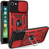 Kny Apple Iphone 7 Kılıf Ultra Korumalı Yüzüklü Manyetik Sürgülü Vega Kapak - Kırmızı - Apple İphone 7
