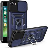 Kny Apple Iphone 7 Kılıf Ultra Korumalı Yüzüklü Manyetik Sürgülü Vega Kapak - Lacivert - Apple İphone 7