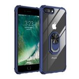 KNY Apple İphone 8 Plus Kılıf Silikon Kenarlı Renkli Yüzüklü Manyetik Mola Kapak Lacivert