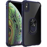 Kny Apple Iphone X-Xs Kılıf Silikon Kenarlı Renkli Yüzüklü Manyetik Mola Kapak - Lacivert - iPhone X/XS