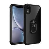 KNY Apple İphone XR Kılıf Silikon Kenarlı Renkli Yüzüklü Manyetik Mola Kapak Siyah
