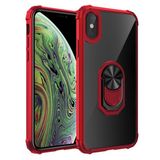KNY Apple İphone XS Max Kılıf Silikon Kenarlı Renkli Yüzüklü Manyetik Mola Kapak Kırmızı
