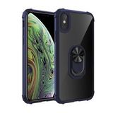 KNY Apple İphone XS Max Kılıf Silikon Kenarlı Renkli Yüzüklü Manyetik Mola Kapak Lacivert