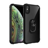 KNY Apple İphone XS Max Kılıf Silikon Kenarlı Renkli Yüzüklü Manyetik Mola Kapak Siyah