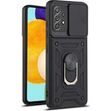 Kny Galaxy A72 Kılıf Ultra Korumalı Yüzüklü Manyetik Sürgülü Vega Kapak - Siyah - Samsung Galaxy A72