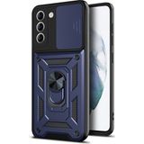 Kny Galaxy S21 Fe Kılıf Ultra Korumalı Yüzüklü Manyetik Sürgülü Vega Kapak - Lacivert - Samsung Galaxy S21 FE