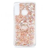 Kny Huawei P30 Lite Kilif Simli Sivili Kalpli Yuzuklu Milce Kapak Gold