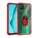 KNY Huawei P40 Lite Kılıf Renkli Silikon Kenarlı Yüzüklü Manyetik Mola Kapak Kırmızı
