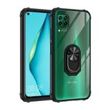 KNY Huawei P40 Lite Kılıf Renkli Silikon Kenarlı Yüzüklü Manyetik Mola Kapak Siyah