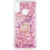 Kny Huawei Y6 2019 Kılıf Simli Sıvılı Kalplı Yüzüklü Milce Kapak - Pembe - Y6P