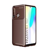 KNY Huawei Y6P Kılıf Karbon Desenli Lux Negro Silikon Kahverengi