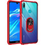 Kny Huawei Y7 Prme 2019 Kılıf Silikon Kenarlı Yüzüklü Manyetik Mola Kapak - Kırmızı - Y7 2019