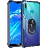 Kny Huawei Y7 Prme 2019 Kılıf Silikon Kenarlı Yüzüklü Manyetik Mola Kapak - Lacivert - Y7 2019