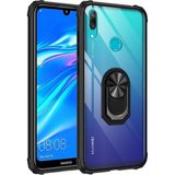 Kny Huawei Y7 Prme 2019 Kılıf Silikon Kenarlı Yüzüklü Manyetik Mola Kapak - Siyah - Y7 2019