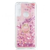 KNY Huawei Y9 Prime 2019 Kılıf Sıvılı Kalplı Yüzüklü Manyetik Milce Kapak Pembe