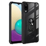 KNY Samsung Galaxy A02 Kılıf Silikon Kenarlı Renkli Yüzüklü Manyetik Mola Kapak Siyah