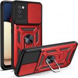 KNY Samsung Galaxy A03S Kılıf Ultra Korumalı Yüzüklü Manyetik Sürgülü Vega Kapak Kırmızı