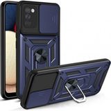 KNY Samsung Galaxy A03S Kılıf Ultra Korumalı Yüzüklü Manyetik Sürgülü Vega Kapak Lacivert