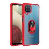 KNY Samsung Galaxy A12 Kılıf Silikon Kenarlı Yüzüklü Manyetik Mola Kapak Kırmızı