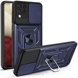KNY Samsung Galaxy A12 Kılıf Ultra Korumalı Yüzüklü Manyetik Sürgülü Vega Kapak Lacivert