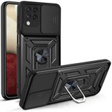 KNY Samsung Galaxy A12 Kılıf Ultra Korumalı Yüzüklü Manyetik Sürgülü Vega Kapak Siyah