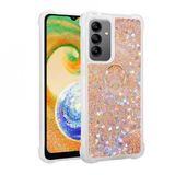 Kny Samsung Galaxy A14 Kilif Yuzuklu Ici Simli Hareketli Sivili Milce Silikon Gold