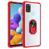 KNY Samsung Galaxy A21S Kılıf Silikon Kenarlı Yüzüklü Manyetik Mola Kapak Kırmızı