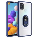 KNY Samsung Galaxy A21S Kılıf Silikon Kenarlı Yüzüklü Manyetik Mola Kapak Lacivert