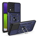 KNY Samsung Galaxy A22 Kılıf Ultra Korumalı Yüzüklü Manyetik Sürgülü Vega Kapak Lacivert