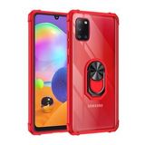 KNY Samsung Galaxy A31 Kılıf Renkli Silikon Kenarlı Yüzüklü Manyetik Mola Kapak Kırmızı