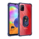KNY Samsung Galaxy A31 Kılıf Renkli Silikon Kenarlı Yüzüklü Manyetik Mola Kapak Lacivert