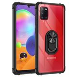 KNY Samsung Galaxy A31 Kılıf Renkli Silikon Kenarlı Yüzüklü Manyetik Mola Kapak Siyah