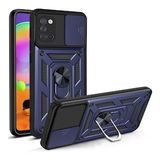 KNY Samsung Galaxy A31 Kılıf Ultra Korumalı Yüzüklü Manyetik Sürgülü Vega Kapak Lacivert