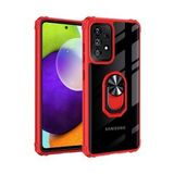 KNY Samsung Galaxy A32 4G Kılıf Silikon Kenarlı Yüzüklü Manyetik Şeffaf Mola Kapak Kırmızı