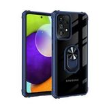 KNY Samsung Galaxy A72 Kılıf Silikon Kenarlı Yüzüklü Manyetik Mola Kapak Lacivert