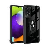 KNY Samsung Galaxy A72 Kılıf Silikon Kenarlı Yüzüklü Manyetik Mola Kapak Siyah